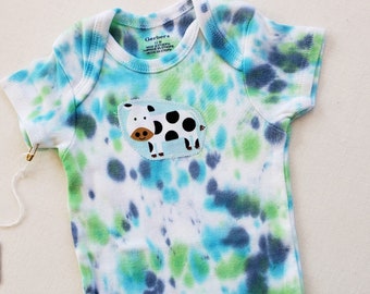 Tie Dye Baby Onesie-size 12 month-Blue Green Puppy Onsie