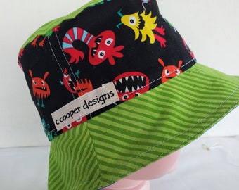 Reversible Bucket Hat- 6-12 months-Monsters-Insects-Baby Sun Hat-Boy Bucket Hat