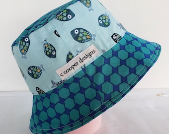 Reversible Bucket Hat- 12-24 months-Fish-Kids Sun Hat-Boys Bucket Hat-Toddler hat