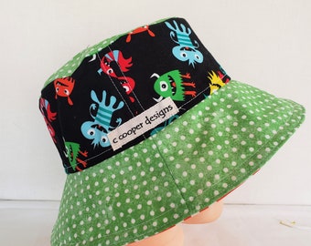 Reversible Bucket Hat- 3-5 years-Monster-Bugs-Boys-Kids Sun Hat-Kids Bucket Hat