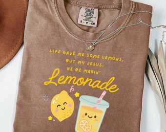 Camiseta Comfort Colors® "La vida me dio limones, pero Jesús hizo limonada" - Camiseta cristiana kawaii / Camiseta de fe para mujeres y adolescentes
