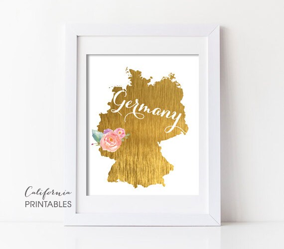 Germany Printable Germany Print Germany Map Faux Gold Foil - Etsy