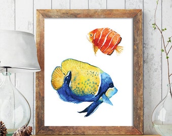 Fish Printable, Tropical Fish Printable, Fish Wall Art, Nautical Nursery Print, Summer trend, Modern Home Decor Wall Art, Blue Sea Art 223