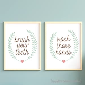 Bathroom Printable Art Wash Those Hands Brush Your Teeth Wall Art Kids ...