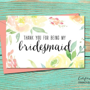 Thank You for Being My Bridesmaid PRINTABLE CARD, Wedding Card to Bridesmaid, Thank You Bridesmaid Card, DIY Instant Download Card, E-Card19