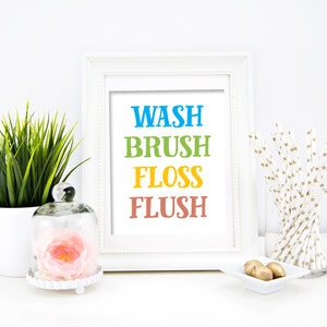 Wash Brush Floss Flush Bathroom Printable Bathroom Print - Etsy