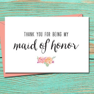 Thank You for Being My Maid Of Honor PRINTABLE CARD, Wedding Card to Maid Of Honor, Thank You Bridesmaid Card, Thank You Card, E-Card 8