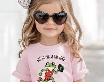 Off to Praise the Lord Shirt for kids and youth - Skateboarding Frog Christian Tee for Kids | Funny Faith Shirt for Skateboarders