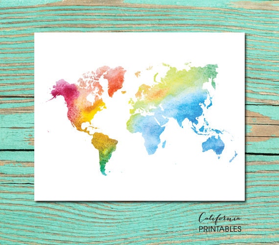 World Map PRINTABLE Watercolor World Map Printable Art World | Etsy