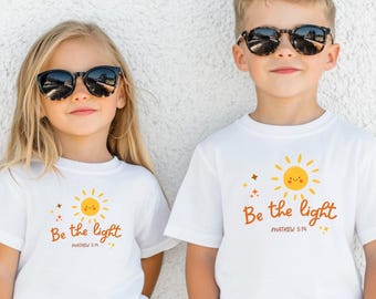 Be The Light Christian T-Shirt - Bible Verse TShirt, Baptism Gift for Girl with Scripture, Best Jesus Youth and Toddler Shirt, Matthew 5:14
