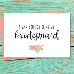 Thank You for Being My Bridesmaid PRINTABLE CARD, Wedding Card to Bridesmaid, Thank You Bridesmaid Card, DIY Instant Download Card, E-Card 6