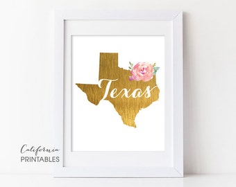 Texas State Printable Art, Texas Printable, Texas Map Printable, Faux Gold Foil, Texas Wall Art, Housewarming, Home Sweet Home Texas Map 84