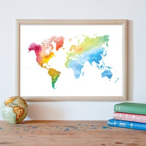 World Map PRINTABLE Watercolor World Map Printable Art World - Etsy