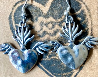 Winged Heart Milagro sacred heart earrings