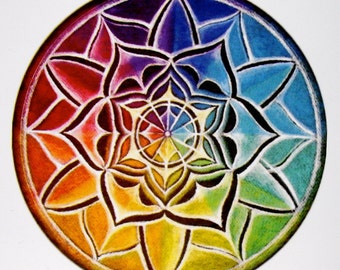 Mandala Sticker- One  Original Illuminated Mandala Drawing Sticker- 3 inch - Color Wheel Chakra  Mandala