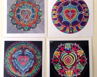4 Heart Mandala Sticker  Series Original Prismacolor Pencil Illuminated Drawing