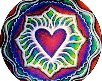 Expanding  Heart Mandala Sticker  Original Prismacolor Pencil Illuminated Drawing