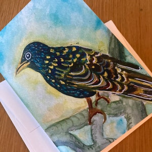 Carte de voeux Étourneau sansonnet Carte de voeux Oiseau aquarelle