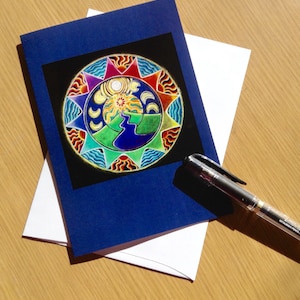 Visioning Mandala  -Journey to the Mountain Mandala Greeting Card -  Blank Art Card Colored Pencil Drawing- Blank-