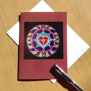 Rainbow  Heart Mandala Valentine  Greeting Card