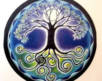Mandala Sticker -  Full Moon Mandala - Tree  of Life 3" sticker.