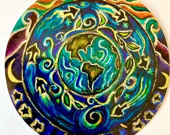 Earth Mandala Sticker planet earth mandala 3 inch art sticker