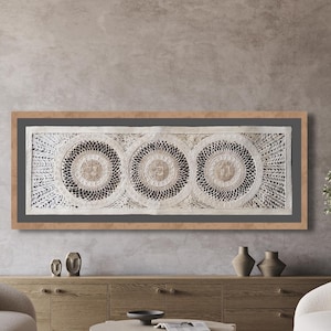 Arte Mural Mexicano Hecho a Mano en Papel Amate – Arte Mexicano Moderno-47.24inx15.74in- Tres tejidos circulares pegados (SIN MARCO)