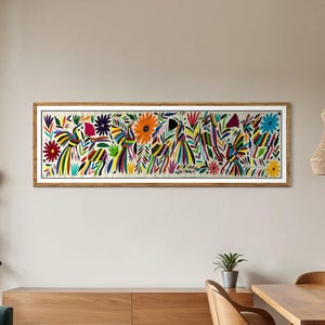 Bordado Tenango Hecho a Mano-Textil Otomi XXL 186 cm x 44 cm-Arte Mexicano en Multicolor en Forma Horizontal (SIN MARCO)