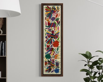 Handmade Tenango Embroidery - Otomi Embroidery XL 95 cm x 24 cm - Mexican Art in Multicolor Vertical Format (NO FRAME)