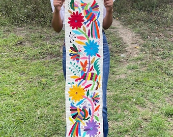 Handmade Tenango Embroidery - Otomi Embroidery XL 95 cm x 24 cm - Mexican Art in Multicolor Vertical Format (NO FRAME)