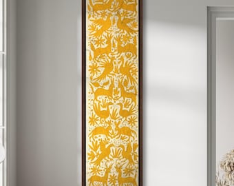 Huge Handmade Tenango Embroidery in Yellow - Table Runner - XXL Otomi Embroidery 178 cm x 46 cm (NO FRAME)
