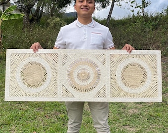 Mexican Mural Art on Handmade Amate Paper – Modern Otomi Art 47.2 in x 15.7 in (UNFRAMED)