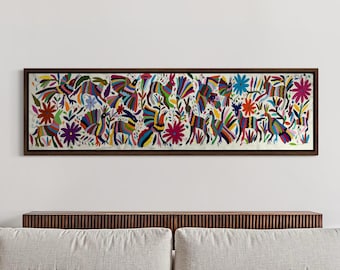 Huge Handmade Tenango Embroidery in Multicolors - Otomi Horizontal Tapestry XXL 187 cm x 43 cm - Mexican Art (UNFRAMED)