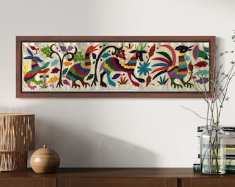 Handmade Tenango Embroidery - Otomi Embroidery XL 88 cm x 23 cm - Mexican Art in Multicolor (NO FRAME)