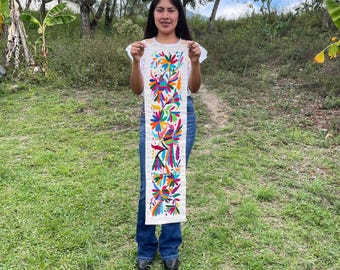 Handmade Tenango Embroidery - Otomi Embroidery XL 96 cm x 22 cm - Mexican Art in Multicolor Vertical Format (NO FRAME)