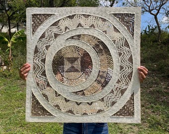 Mexican Mural Art on Handmade Amate Paper – Large Modern Mexican Art 23 x 23 (UNFRAMED)