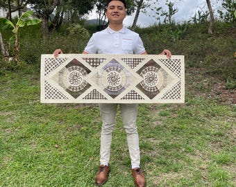 Mexican Mural Art on Handmade Amate Paper – Modern Mexican Art 47.2 x 15.7-3 Diamonds (UNFRAMED)