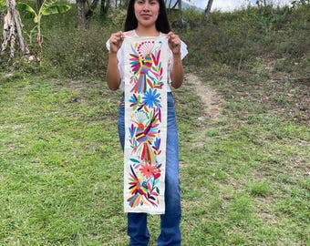Handmade Tenango Embroidery - Otomi Embroidery XL 98 cm x 23 cm - Mexican Art in Multicolor Vertical Format (NO FRAME)