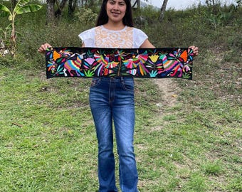 Handmade Tenango Embroidery - Otomi Embroidery XL 92 cm x 20 cm - Mexican Art in Multicolor (NO FRAME)