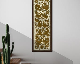 Huge Handmade Tenango Embroidery in Gold - XXL Otomi Table Runner 188 cm x 46 cm (NO FRAME)