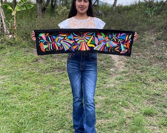 Handmade Tenango Embroidery - Otomi Embroidery XL 96 cm x 25 cm - Mexican Art in Multicolor Horizontal Format (NO FRAME)