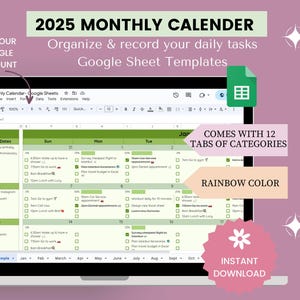 2025 Digital Calendar Spreadsheet | Google Sheet Planner Template | Editable Calendar Template | Digital Planner & Organizer | For Excel
