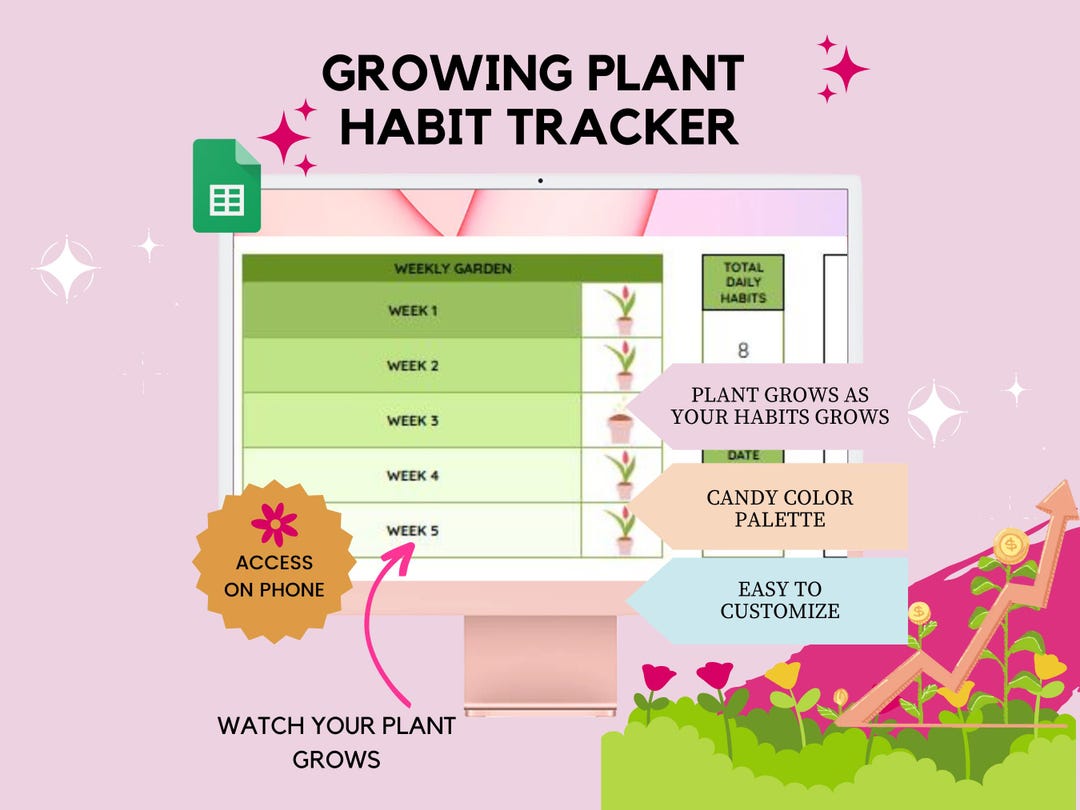 Habit Tracker Spreadsheet Google Sheets Excel Template Growing Plant ...