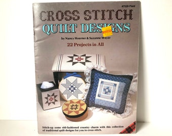 Quilt Designs - Charted Cross Stitch - Pattern Book - 1980's - Hoerner and Weyer - Crafts - 22 projects - Plaid #7529 - Country flair - Pure