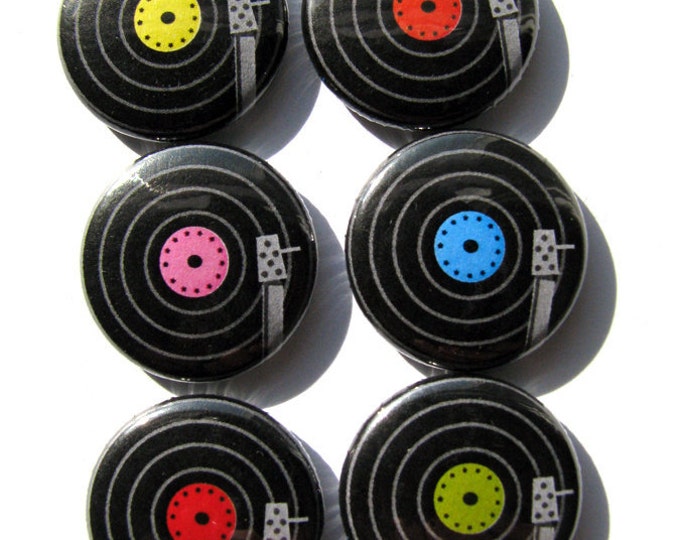 LPs - Vinyl - Records - buttons or magnets (set of 6) - Retro Tech - Gift for Music Lovers - Analog - Record Art - Friend Gift - Birthday