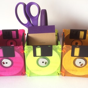 Floppy Disk - Translucent - Colors - Container - Pencil Cup - Planter - Upcycled - Reused Materials - Under 20 Dollars - Gift for Him or Her