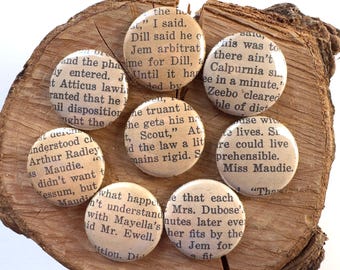 To Kill a Mockingbird Magnets, Literary Quote Buttons, Book Lover Gift (Set of 8)