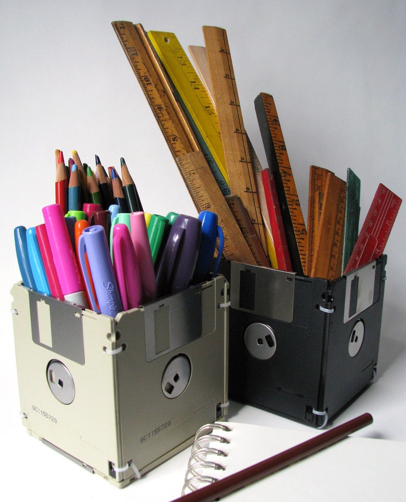 Flppy Ruler Upcycled Floppy Disk Container: Retro Tech Pencil Cup, Planter - Etsy ...