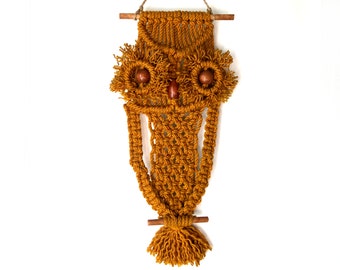 Vintage - Owl - Macrame Wall Hanging - Room decor, baby gift, cute bird decor, housewarming, moving gift - owl lover - handmade, real 70's