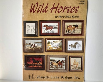 Wild Horses - Charted Cross Stitch - Needlepoint - Pattern Book - 1990's - Crafts - Jeanette Crews - Gifts - Handmade - Pinto - Chincoteague